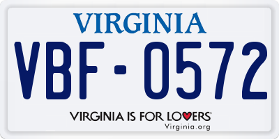 VA license plate VBF0572