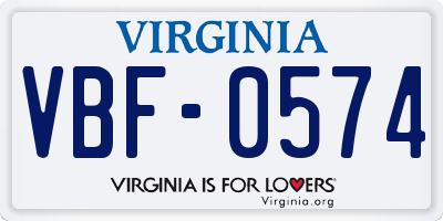 VA license plate VBF0574