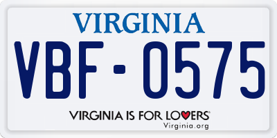 VA license plate VBF0575