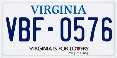 VA license plate VBF0576