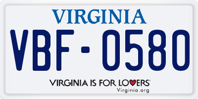 VA license plate VBF0580