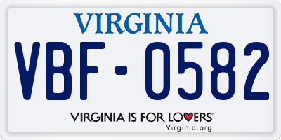 VA license plate VBF0582
