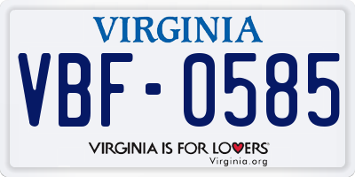 VA license plate VBF0585