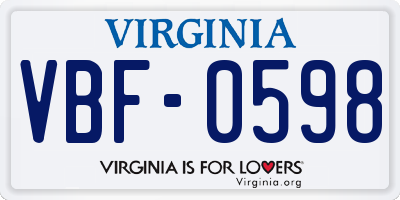 VA license plate VBF0598