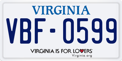 VA license plate VBF0599
