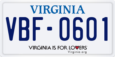 VA license plate VBF0601