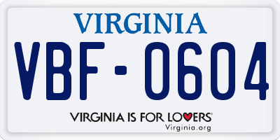 VA license plate VBF0604