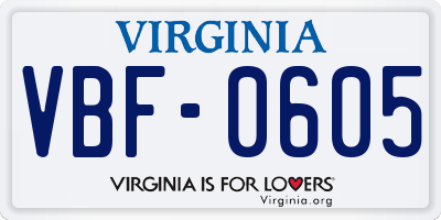 VA license plate VBF0605