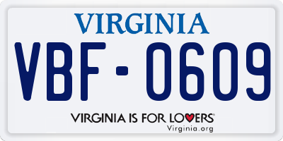 VA license plate VBF0609