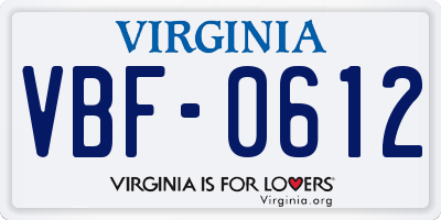 VA license plate VBF0612