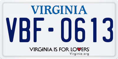 VA license plate VBF0613