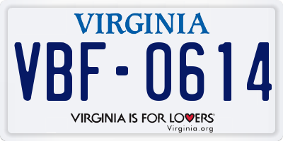 VA license plate VBF0614