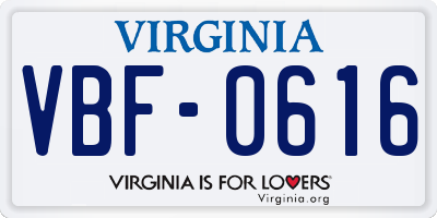 VA license plate VBF0616