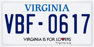 VA license plate VBF0617