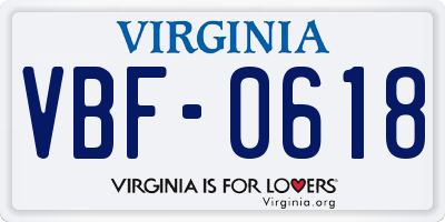 VA license plate VBF0618