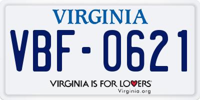 VA license plate VBF0621