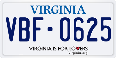 VA license plate VBF0625