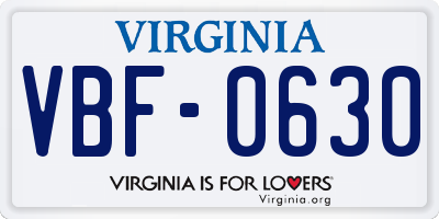 VA license plate VBF0630