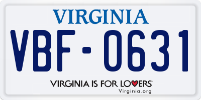 VA license plate VBF0631