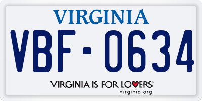 VA license plate VBF0634
