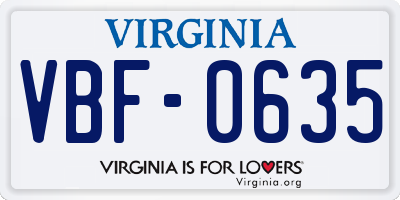 VA license plate VBF0635