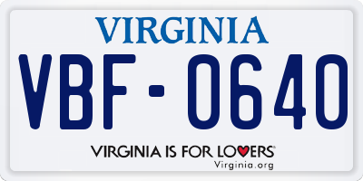 VA license plate VBF0640