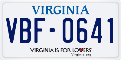 VA license plate VBF0641
