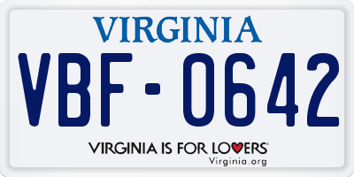 VA license plate VBF0642