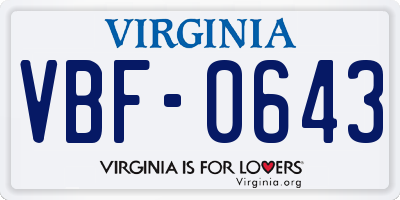 VA license plate VBF0643