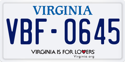VA license plate VBF0645