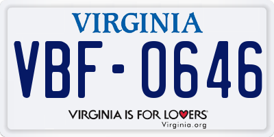 VA license plate VBF0646