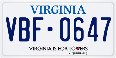 VA license plate VBF0647