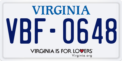 VA license plate VBF0648
