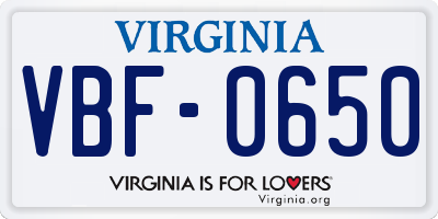 VA license plate VBF0650