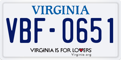VA license plate VBF0651