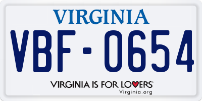 VA license plate VBF0654