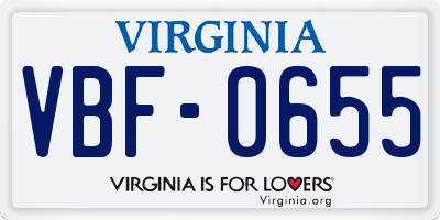 VA license plate VBF0655