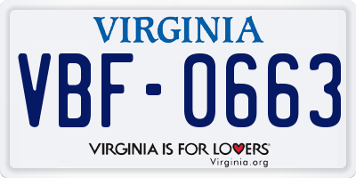 VA license plate VBF0663