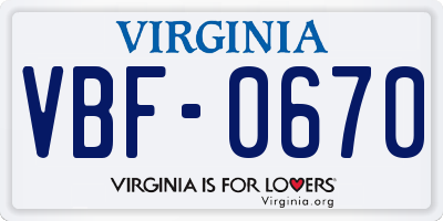 VA license plate VBF0670