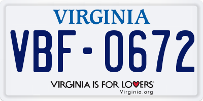 VA license plate VBF0672