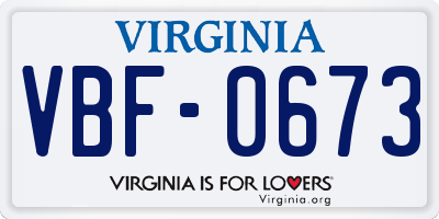 VA license plate VBF0673