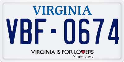 VA license plate VBF0674
