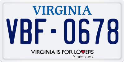 VA license plate VBF0678