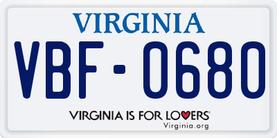 VA license plate VBF0680