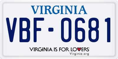 VA license plate VBF0681