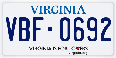 VA license plate VBF0692