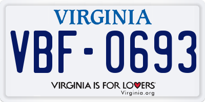 VA license plate VBF0693