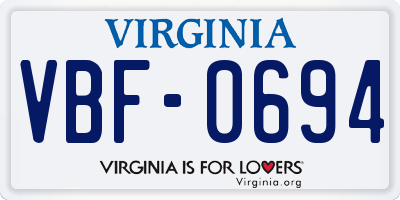 VA license plate VBF0694
