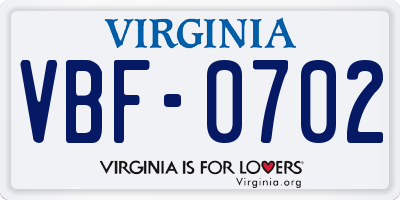 VA license plate VBF0702