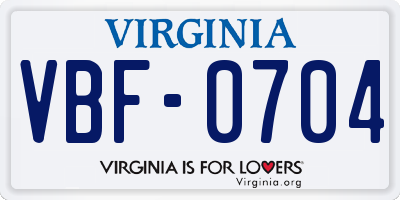 VA license plate VBF0704